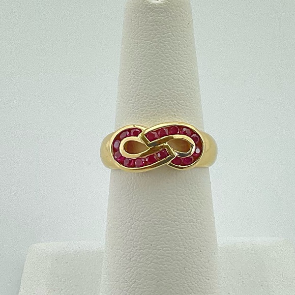 Infinity Ring, Genuine Ruby and 14Kt Yellow Gold, Size 6 - Picture 7 of 12